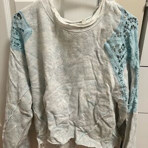 Free People Blue Lace Accent Sweatshirt